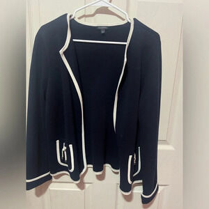 Talbot navy blue  and cream cardigan blazer cotton size Large